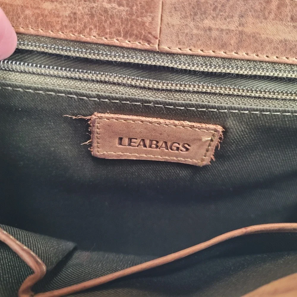 Leabags Messenger Bag 100% Leather Shoulder Strap Flap Brown 12x10
